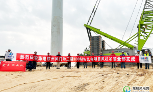 钦州钦南区风门岭三期风电场项目20台风机全部吊装完成