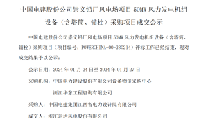 中国电建50MW风电项目中标公示